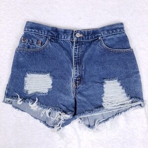 Vintage Levis Denim Shorts High Rise Cutoff Size 28W Coquette Festival Americana